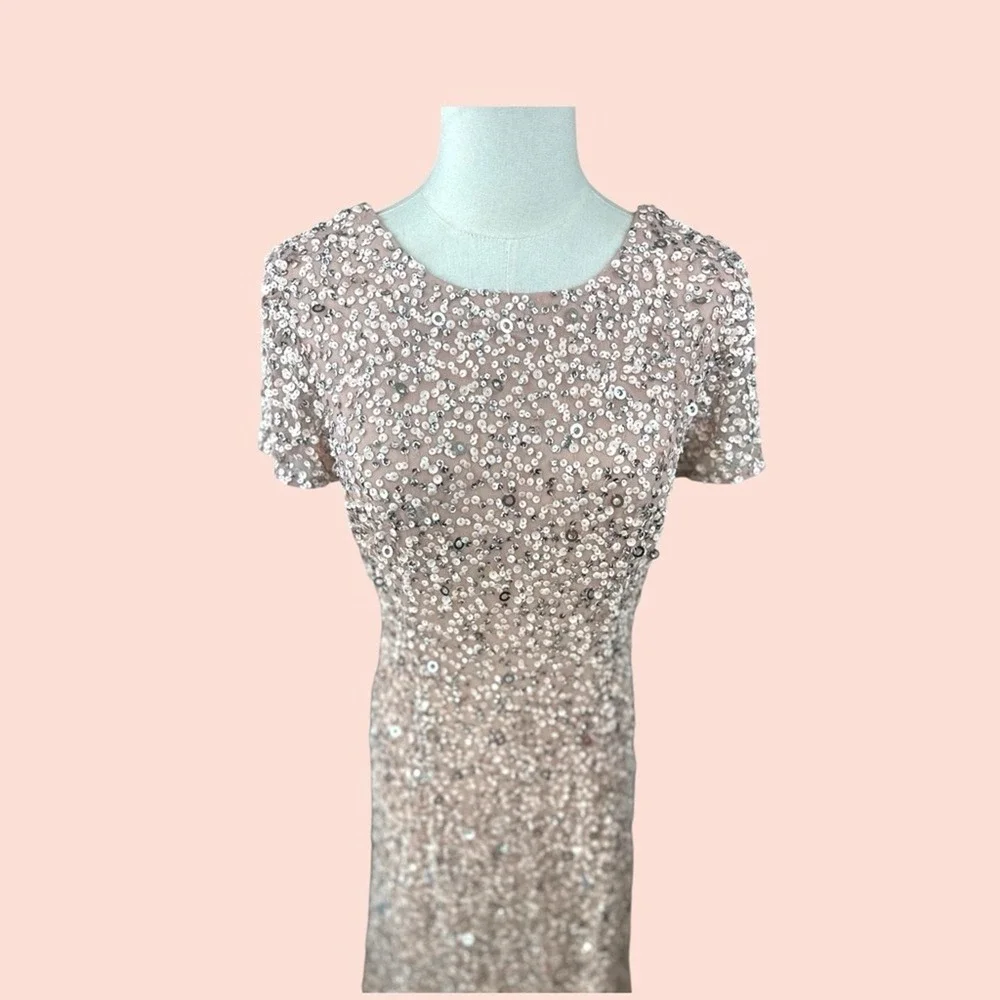 Adrianna Papell Sequin Gown 10 Blush NWT Scoop Back‎ Beaded Evening Dress